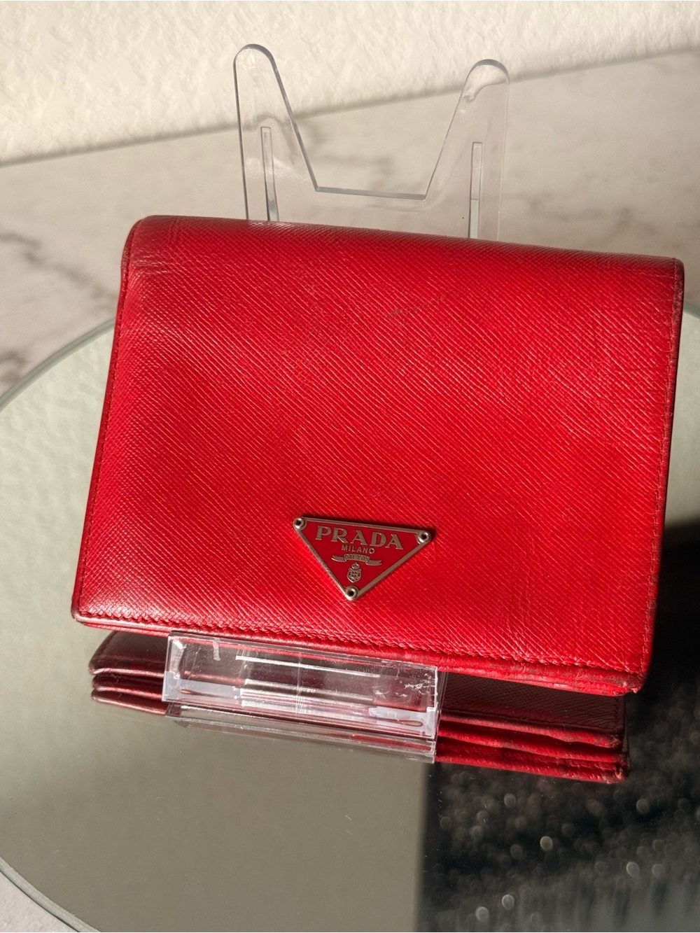 Prada Saffiano Leather Wallet Red Triangle Logo - Picture 3 of 9